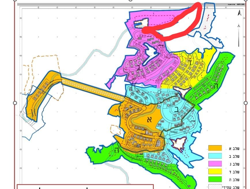 Efrat municipal development-stages plan with the plot circled in red